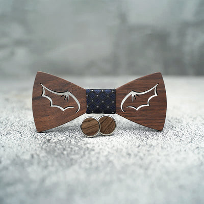 3Pcs Men's Demon Wings Wooden Bow Tie Set