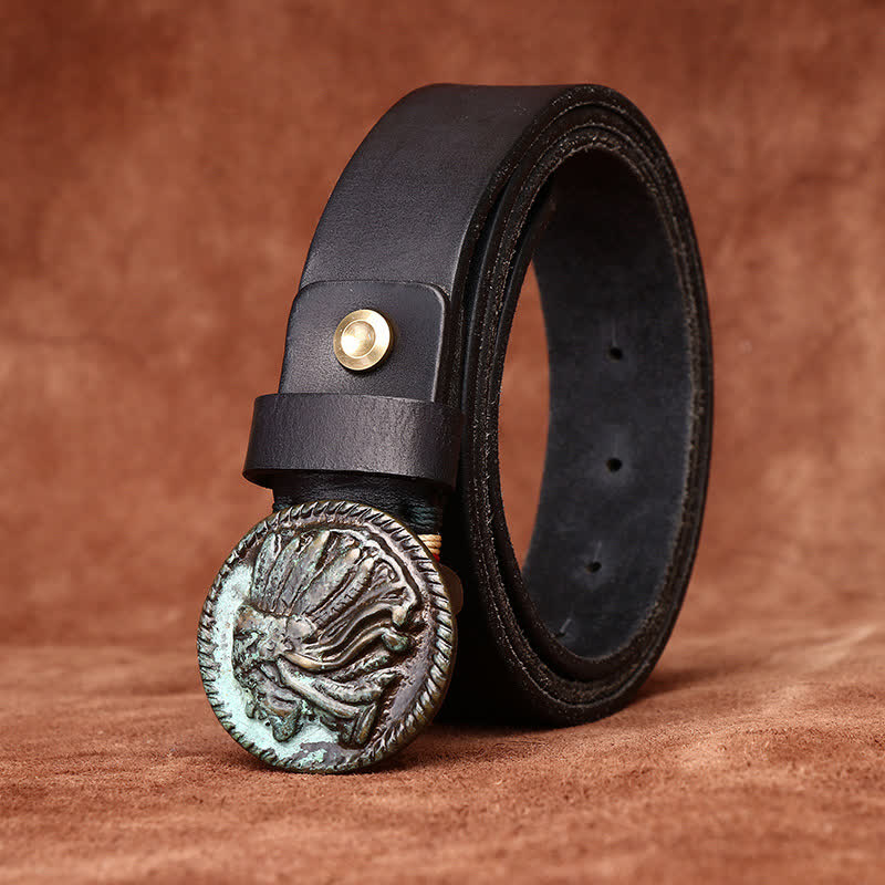 Men's Vintage Distressed Indian Head Leather Belt