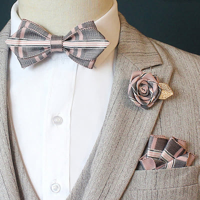 3Pcs Men's Horizon Striped Plaid Bow Tie Set