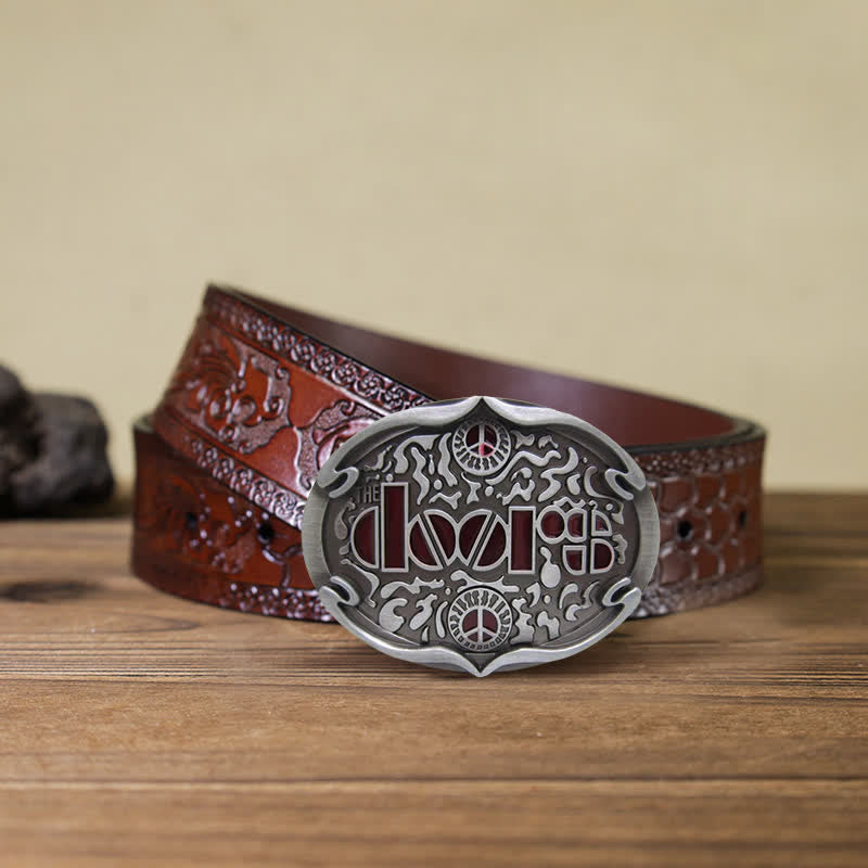 Men's DIY Rock Band The Doors Buckle Leather Belt