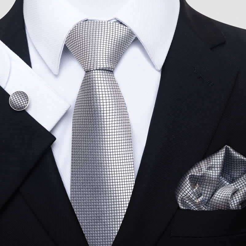 3Pcs Silver Men's Modernity Solid Color Necktie Set