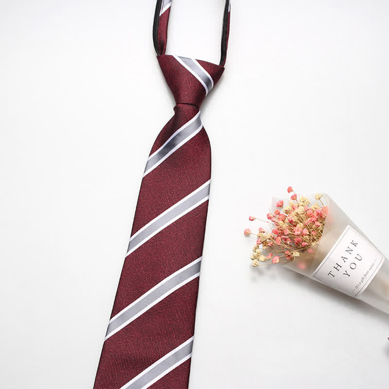 Men's British Zipper Tie Striped Necktie