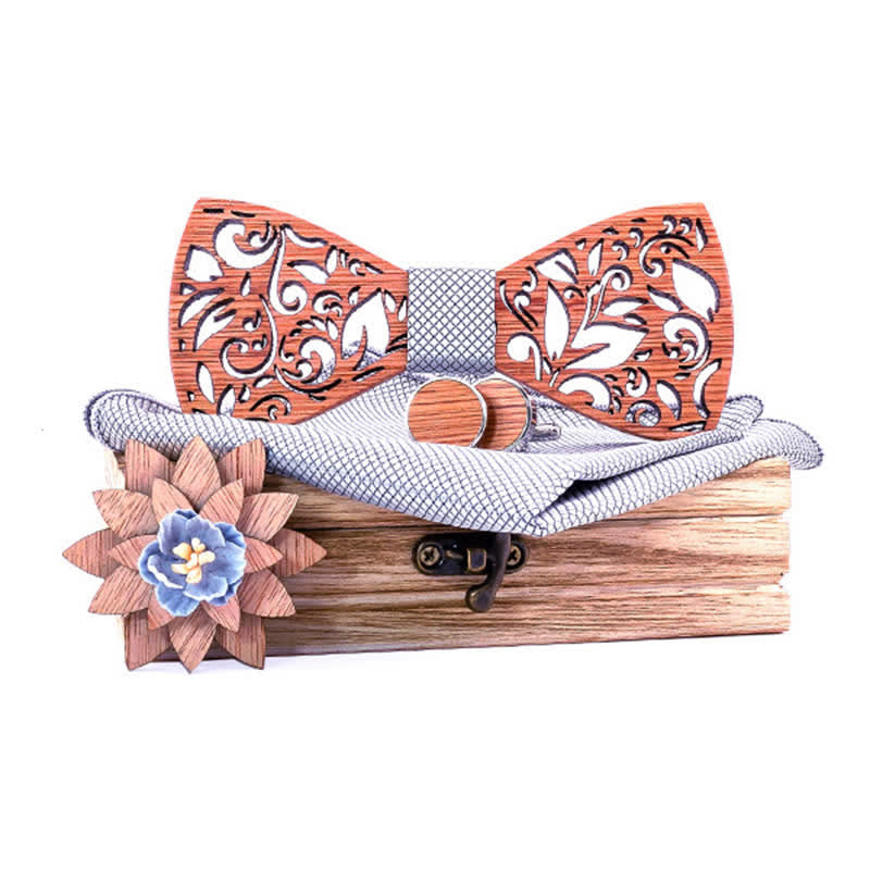 4Pcs Men's Plant Hollow Wooden Bow Tie Set