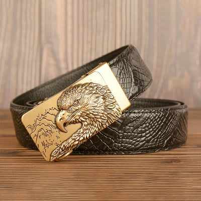 Men's Carved Eagle Crocodile Pattern Leather Belt