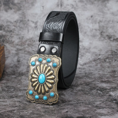 Men's Western Turquoise Stone Embellishment Leather Belt