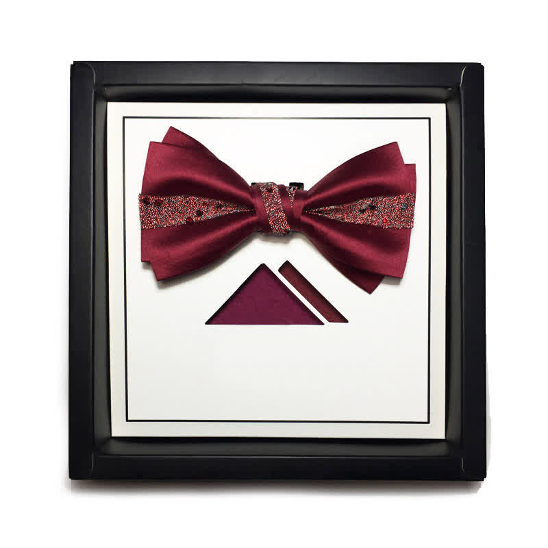 Men's Color of Red Rhinestone Bow Tie Pocket Square