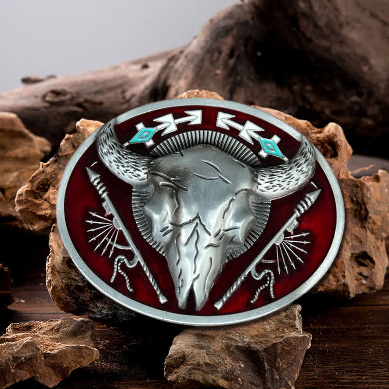 Men's DIY Indian Theme Bull Skull Buckle Leather Belt