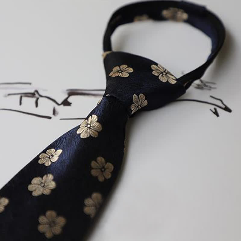 Men's Garden Motif Embroidery Zipper Necktie