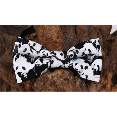Men's Black & White Panda Leather Bow Tie