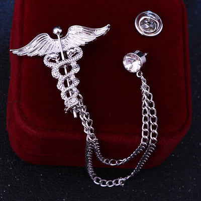 Men's Caduceus Double Snakes Chain Brooch