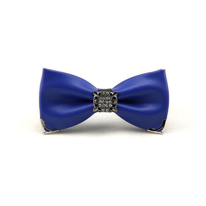 Men's Crystal Rhinestone Leather Bow Tie