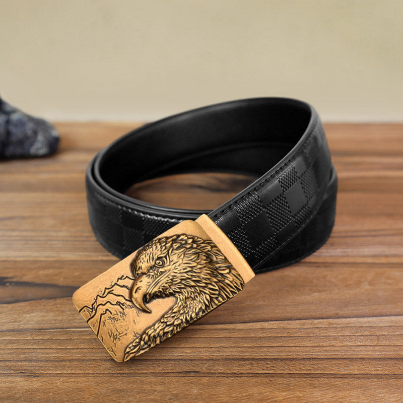 Men's DIY Carved Eagle Head Automatic Buckle Leather Belt