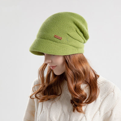 Women's Letter Patched Wide Brim Pile Knitted Hat