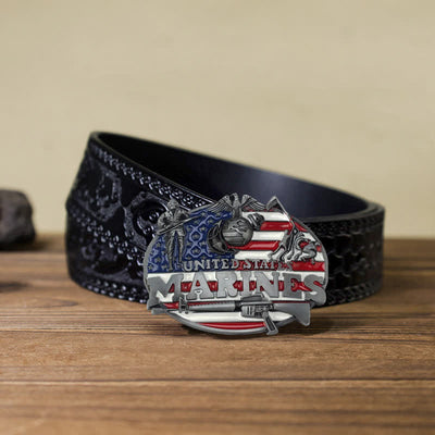 Men's DIY Military US Marines Buckle Leather Belt