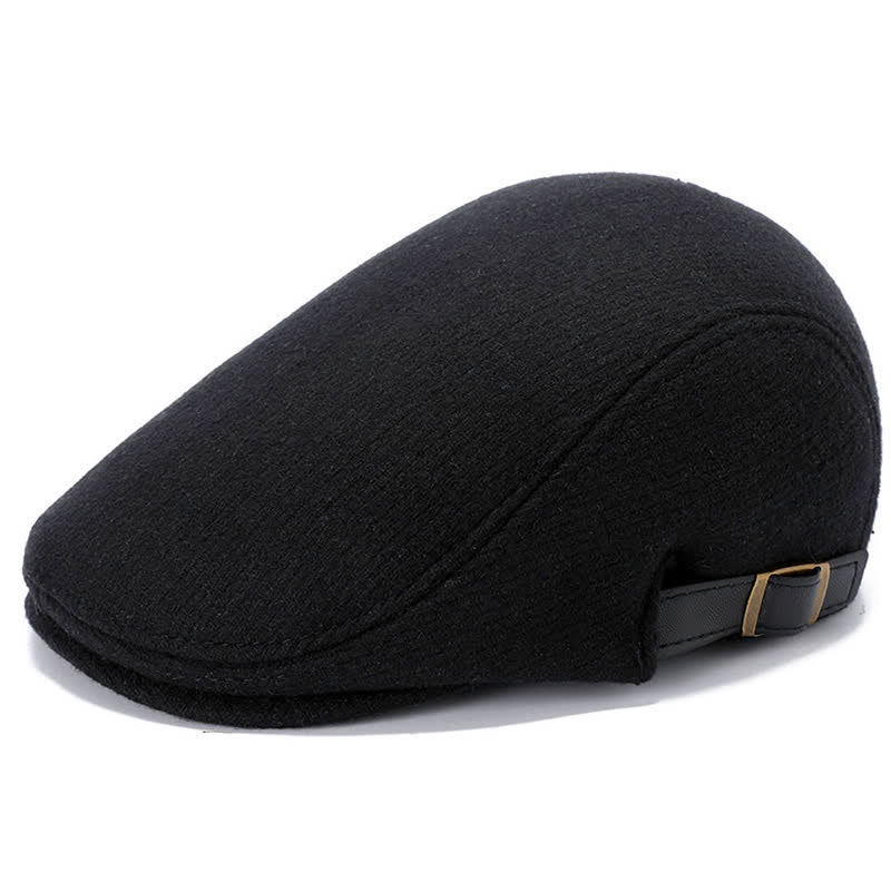 Leather Adjustable Buckle Flat Beanie Cap Beret