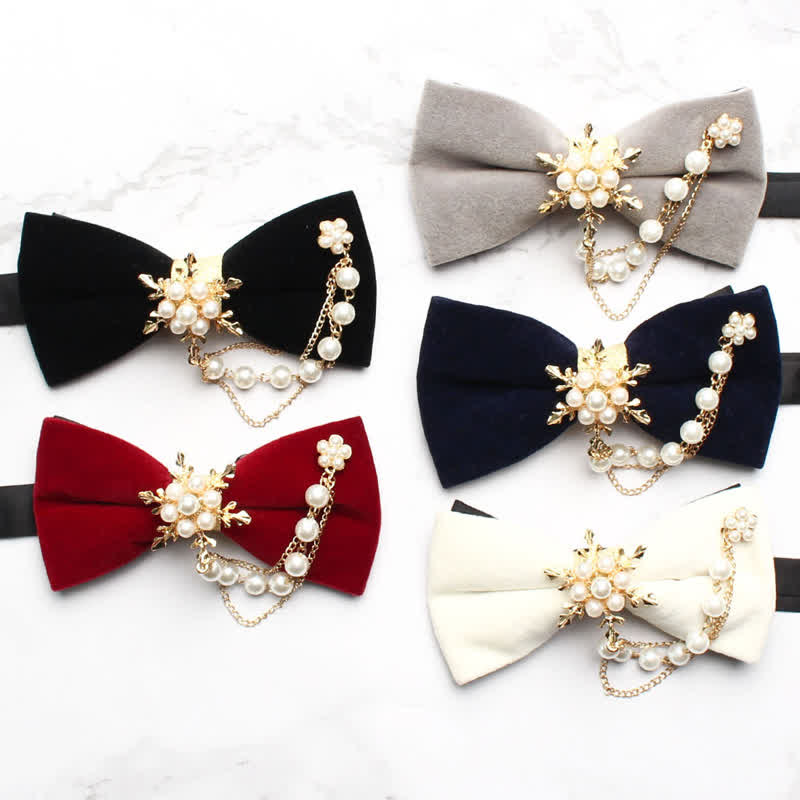 Men's Pearls Snowflake Chain Plain Bow Tie