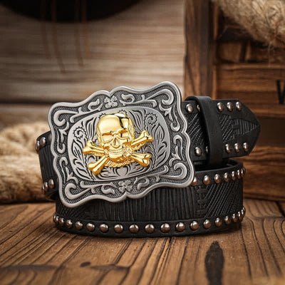 Men's Punk Skull Buckle Rivet Studded Leather Belt