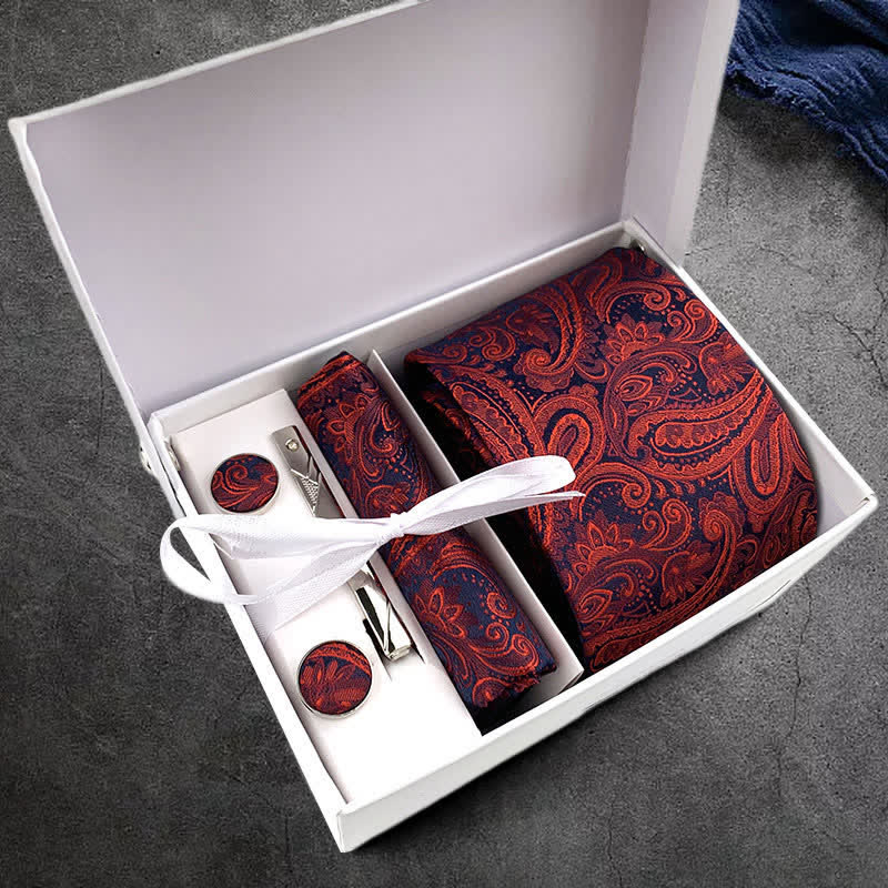 4Pcs Necktie Pocket Square Set Exquisite Packing Box