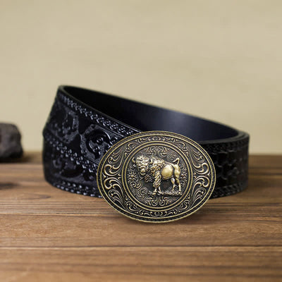 Men's DIY Wild Animal Bear Bull Buckle Leather Belt