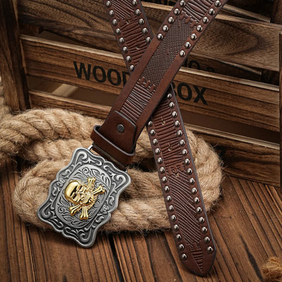 Men's Punk Skull Buckle Rivet Studded Leather Belt