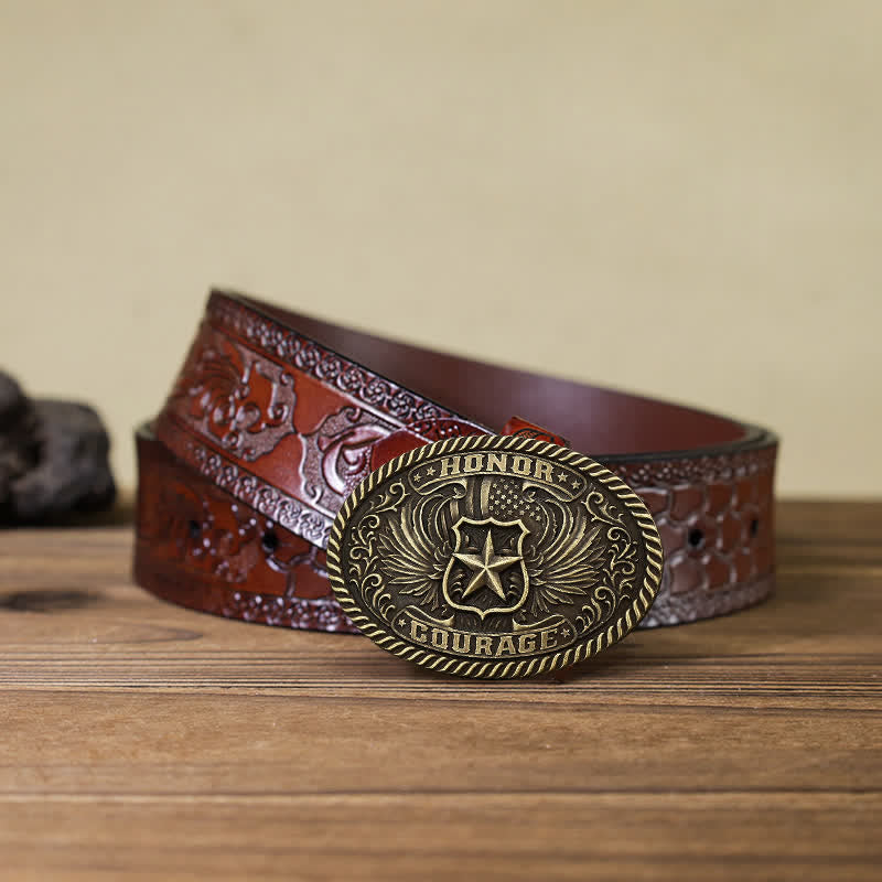 Men's DIY Honor Courage Eagle Wings Buckle Leather Belt