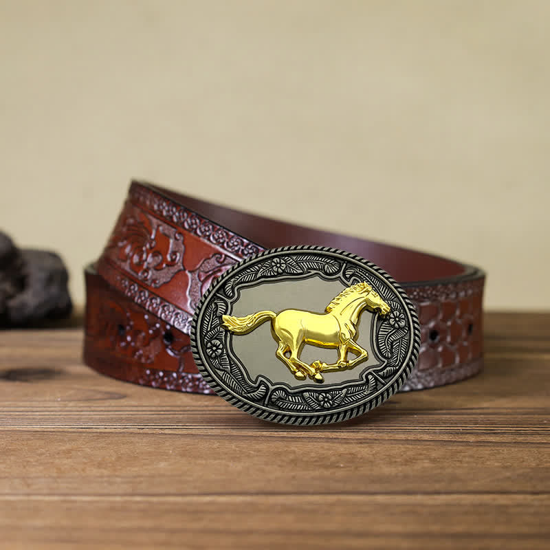 Men's DIY Eagle Horse Bull Animal Buckle Leather Belt
