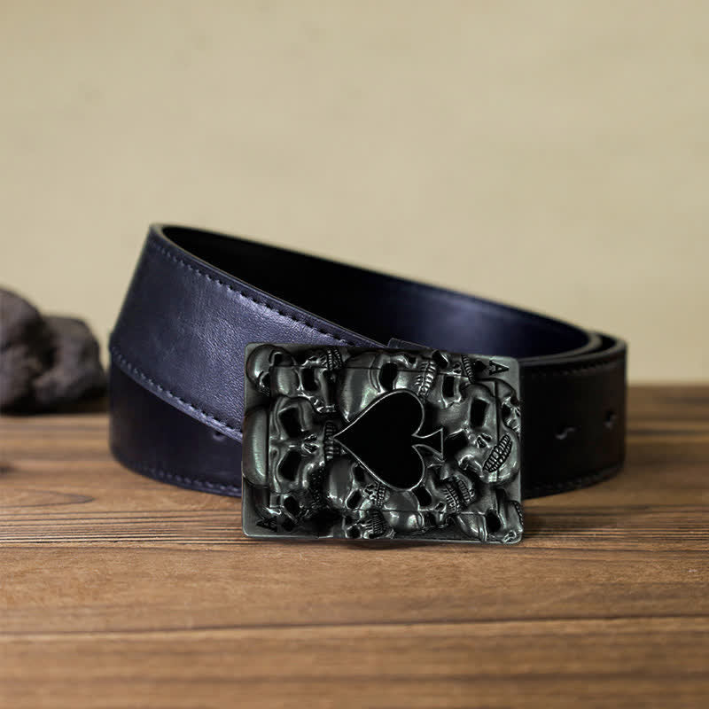 Men's DIY Skull Ace of Spades Buckle Leather Belt