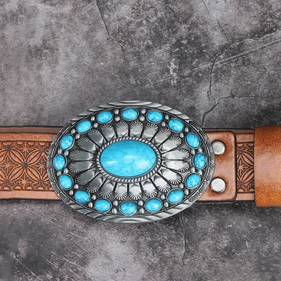 Men's Vintage Bohemia Turquoise Stone Leather Belt