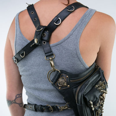 Gothic Retro Steampunk Skull & Studded Crossbody Waist Bag