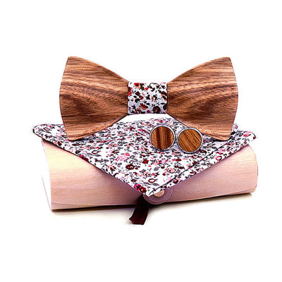 3Pcs Men's Classic Simple Wooden Bow Tie Set