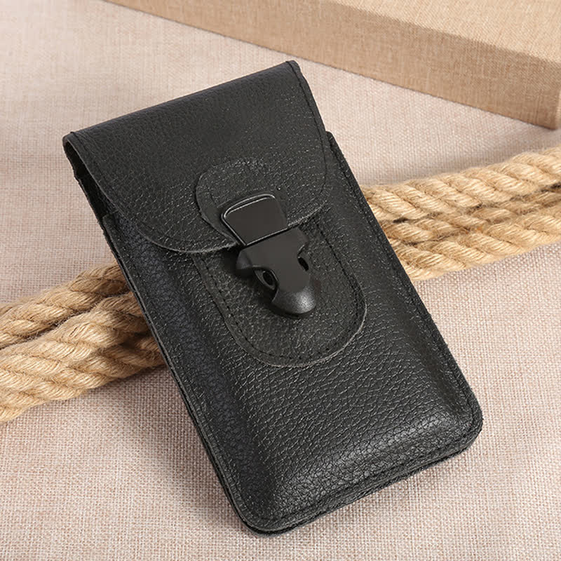 Release Buckle Cellphone Carrying Leather Belt Bag
