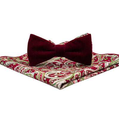 2Pcs Men's Cotton Paisley Velvet Bow Tie Set