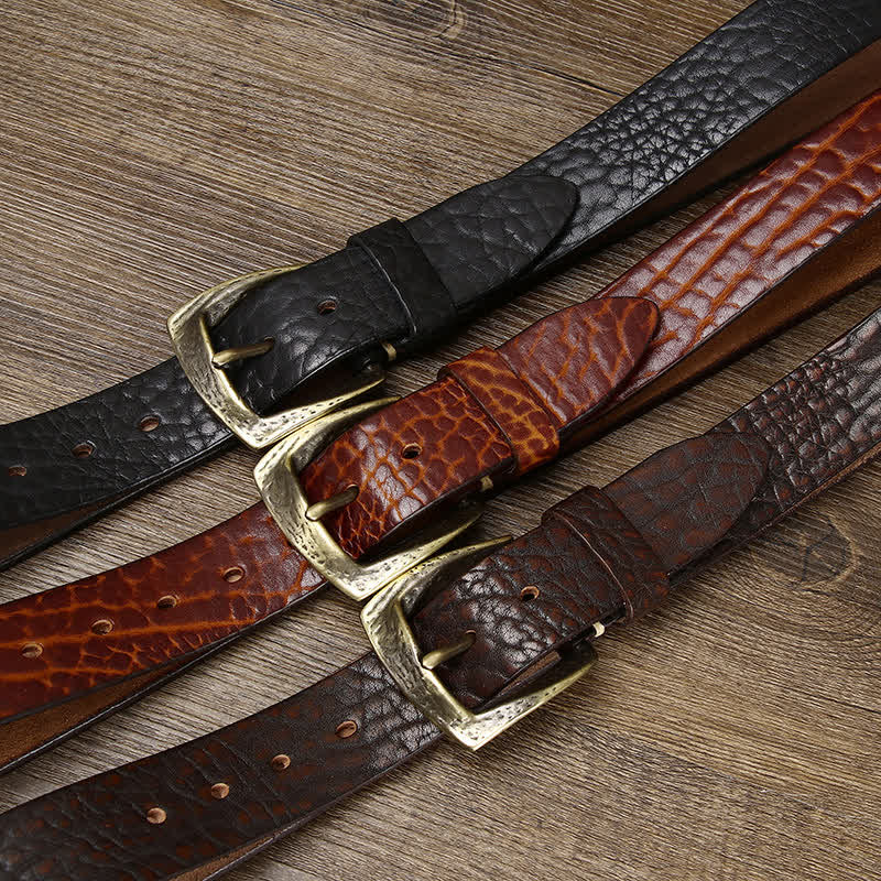 Men's Retro Yak Skin Pattern Leather Belt