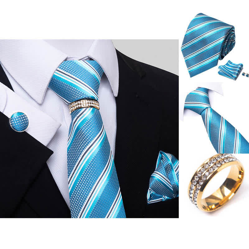 4Pcs Men's Striped Necktie Set With Tie Ring