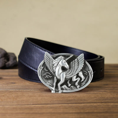 Men's DIY Antique Silver Unicorn Buckle Leather Belt