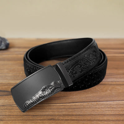 Men's DIY Black Crocodile Head Automatic Buckle Leather Belt