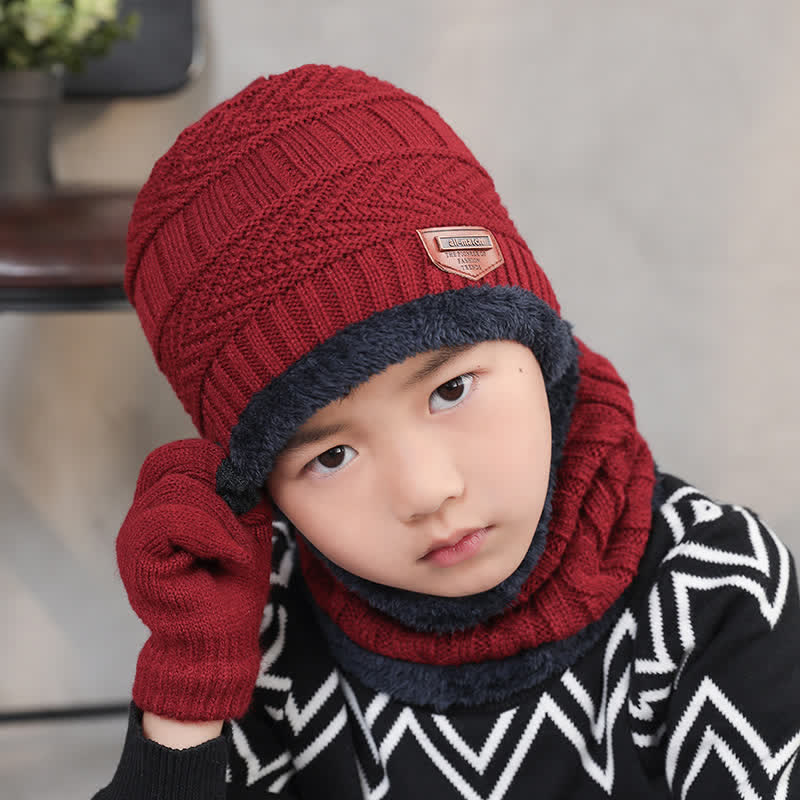 3Pcs Adult-Child Beanies Knitted Hat Scarf Gloves Set