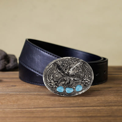 Men's DIY Horse Eagle Faux Turquoise Buckle Leather Belt