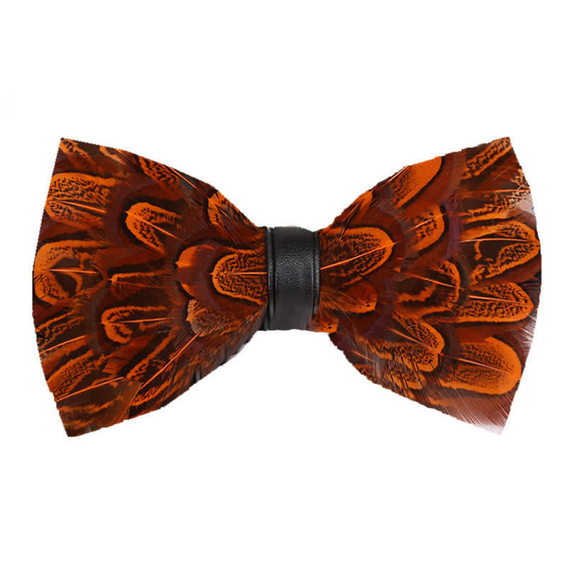 Orange & Black Peacock Feather Bow Tie with Lapel Pin