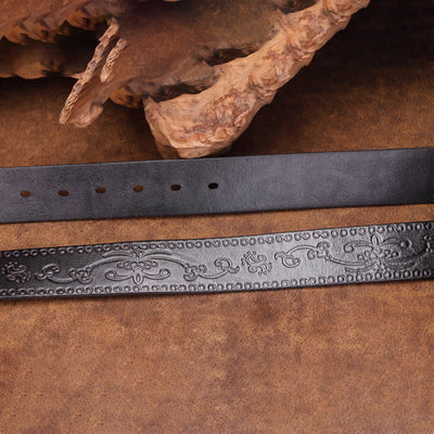 Unisex Rustic Texture Flower Printing Leather Belt