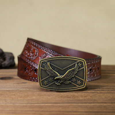 Men's DIY Eagle Flag Pattern Buckle Leather Belt