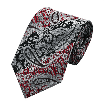 Red & Black 3Pcs Men's Paisley Necktie Set