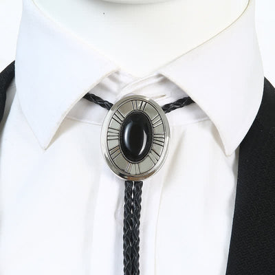 Oval Natural Agate Stone Medallion Bolo Tie