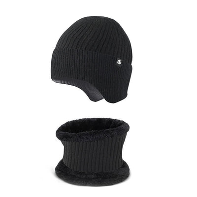 2Pcs Men's Ear Protection Knitted Hat With Scarf Set
