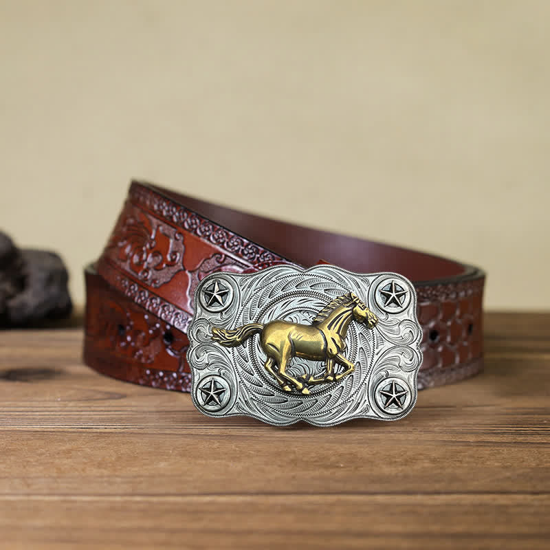 Men's DIY Western Wild Horse Buckle Leather Belt