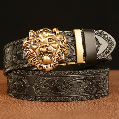 Men's 3D Sculpture Lion Head Leather Belt