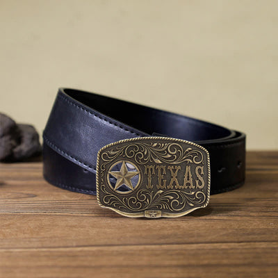 Men's DIY Texas Hollow Pentagrame Buckle Leather Belt