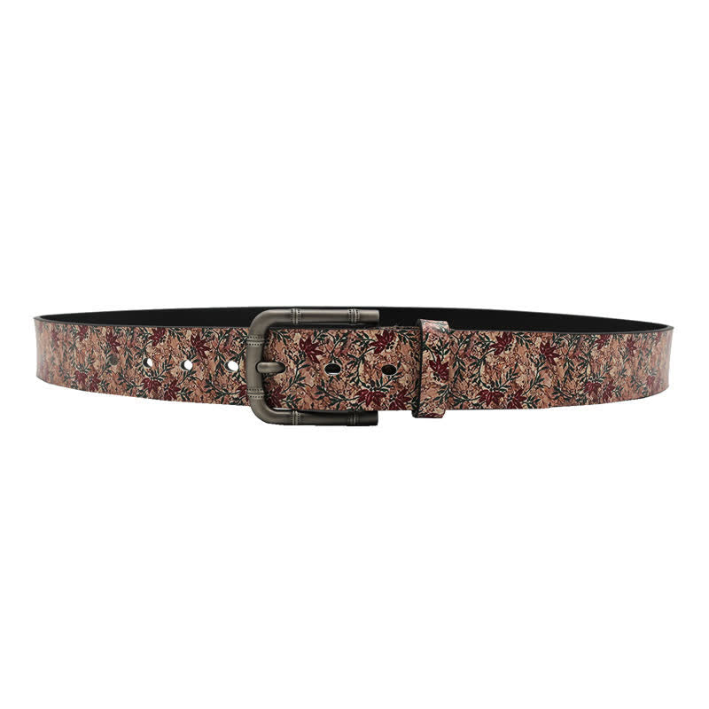 Decorated Red Maples Printed Leather Belt