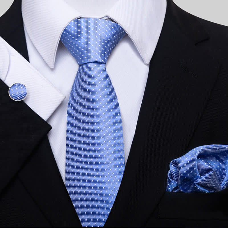 3Pcs Men's SkyBlue & White Dots Necktie Set