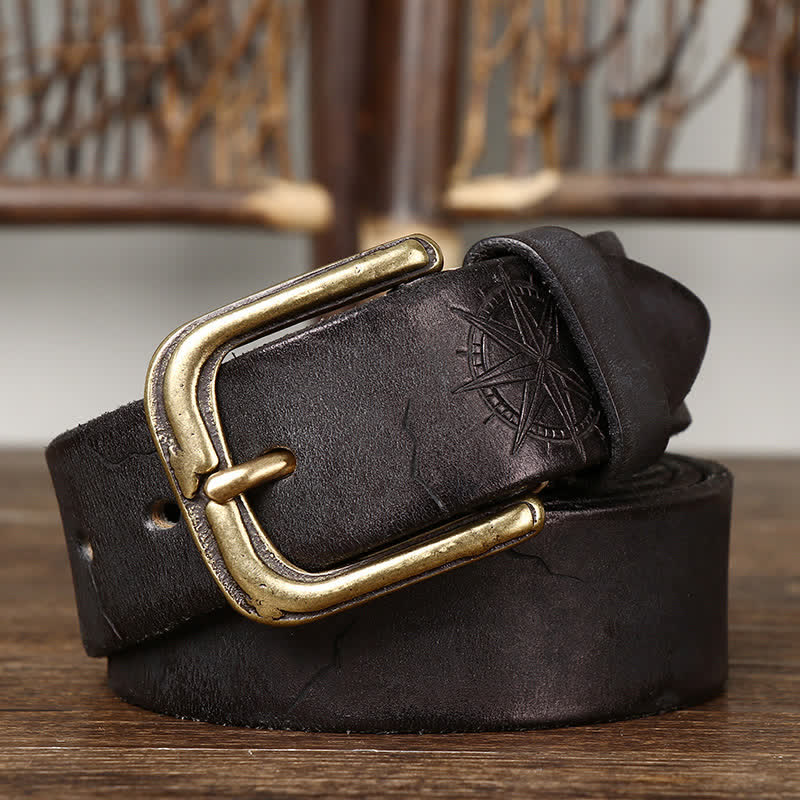 Men's Carving Crack Ship Anchor Leather Belt